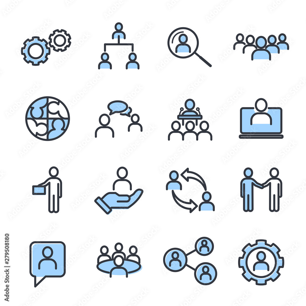 Aufkleber icons set of team work related vector simple line. management line icons. set of business audit, sta