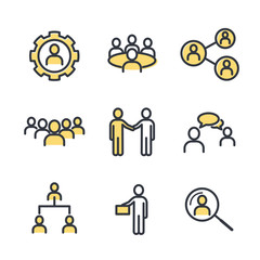 Icons Set of Team Work Related Vector Simple Line. Management line icons. Set of Business audit, Startup strategy and Employees linear icons. Business strategy, Startup and Teamwork symbols.