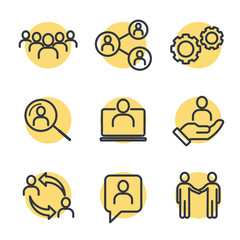 Icons Set of Team Work Related Vector Simple Line. Management line icons. Set of Business audit, Startup strategy and Employees linear icons. Business strategy, Startup and Teamwork symbols.