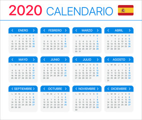 2020 Calendar - vector template graphic illustration - Spanish Version