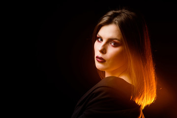 Naklejka premium sexy woman with fashion makeup. best hairstyle. beautiful woman with luxury hair. volume hair. hairdresser salon. beauty fashion. skincare and makeup. copy space. girl isolated on black. sexy woman
