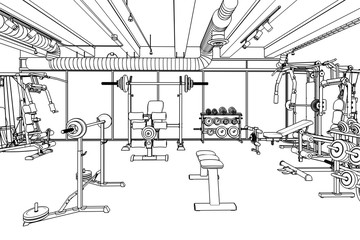 Weights Room (drawing) - 3d illustration