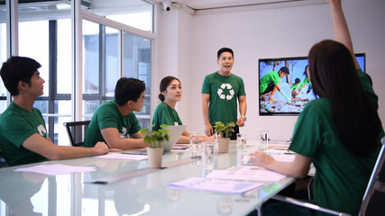 Participation concept. Company employees help to do activities to reduce waste for society.