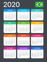 2020 Calendar - vector template graphic illustration - Brazilian version