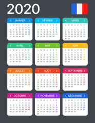 2020 Calendar - vector template graphic illustration - French version
