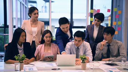 Business concept. The boss is working on the subordinates in the office.