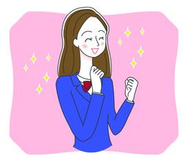 ガッツポーズをする高校生のイラスト