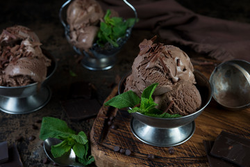 Chocolate cream ice cream in a cream bowl