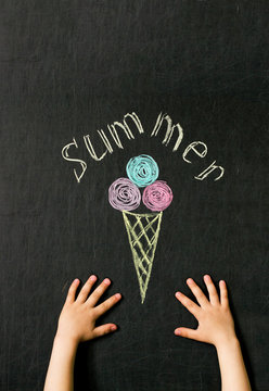 ice cream drawn with crayons on the blackboard