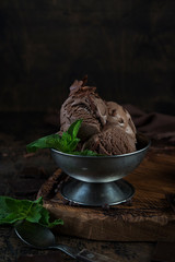 Chocolate cream ice cream in a cream bowl