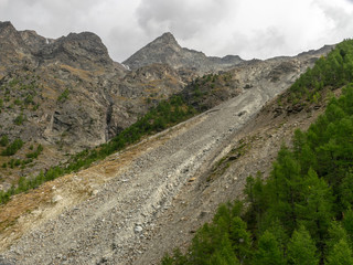 Mountain landscape with dirty glacier, Alps 