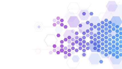 Abstract hexagonal molecular grid. Medicine research, chemistry molecule structure and hex pattern 3d vector background illustration