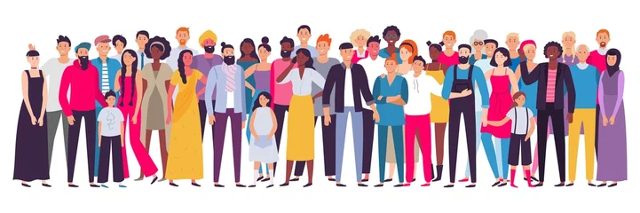 Foto op Canvas Multiethnic group of people. Society, multicultural community portrait and citizens. Young, adult and elder people vector illustration © Tartila