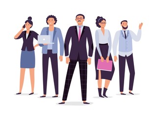 Fototapeta premium Business employees team. Teamwork leadership, success executive employee and office people group vector illustration