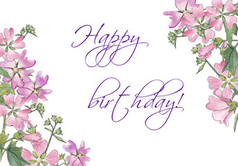 Obraz na płótnie Canvas Happy birthday card with flowers.