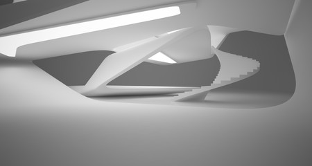 Abstract white minimalistic architectural smooth interior with neon lighting. 3D illustration and rendering.