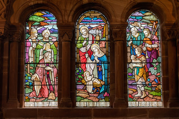 Fototapeta na wymiar Church stained glass window as shot from the inside