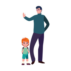 man with student boy back to school