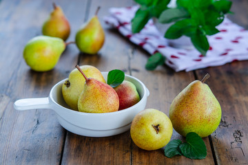 Pears and mint stalks