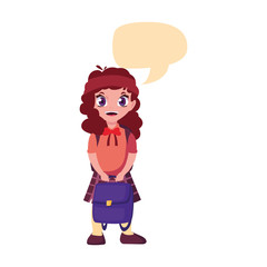school girl with bag talk bubble