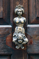 antique brass door knocker figural naked woman