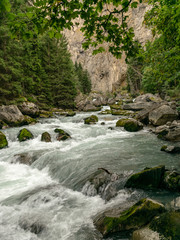 Fototapeta premium small river in the mountains, slow shutter speed for smooth water level and dreamy effect