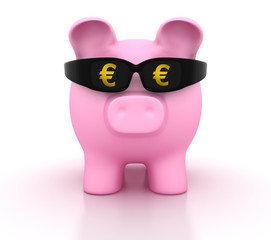 Piggy Bank with Glasses and Euro Symbol -  High Quality 3D Rendering