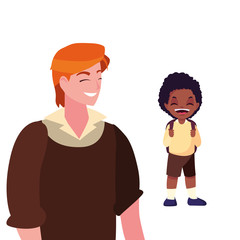 man with student boy back to school