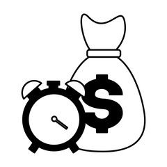 money bag economy with alarm clock