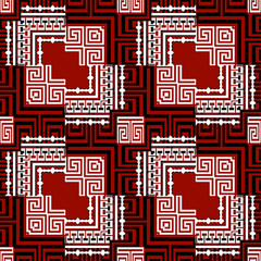 Fototapeta na wymiar Ornamental black red white greek vector seamless pattern. Geometric modern background. Decorative repeat abstract backdrop. Elegant ornament. Luxury design for fabric, textile, print, wallpapers