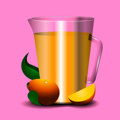 Mango juice jar with fruit on a colored background - Vector