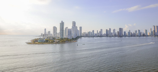 Cartagena Colombia look on the city sky line from bay 