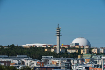 View over arenas and the Globe, in Stockholm