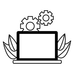 laptop computer business with gears
