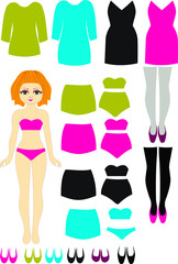 Set of lingerie elements with beautiful fashion models posing in sexy lacy lingeria underwear. Lingerie icons collection.