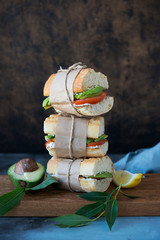 Vegetable sandwiches with avocado, salad and tomato for brunch. Green lifestyle