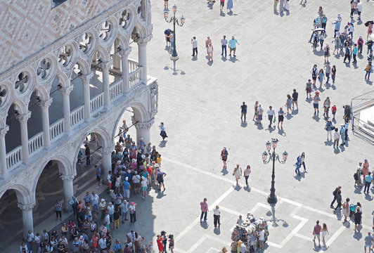 Aerial View Of St Mark Square In Venice With Crowds Of People