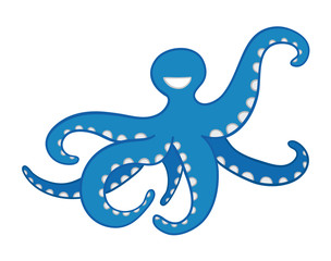 Vector hand-drawn illustration of blue octopus.