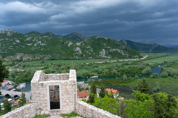 Fototapeta na wymiar Besac fortress overlooking Skadar lake in Virpazar, Montenegro.