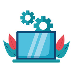 laptop computer business with gears