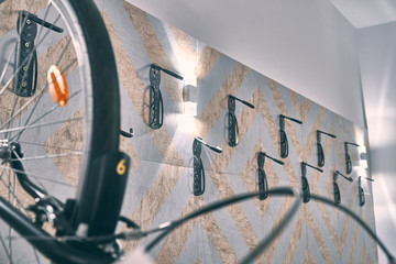 Office decorated with metal bicycle lamp