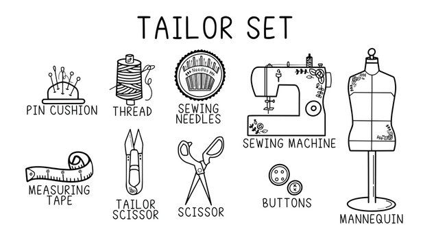 Hand drawn Tailor/Seamstress set vector 