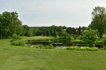 Fototapeta na wymiar Jolie petit lac sur un terrain de golf au Québec, Canada