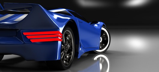 Naklejka premium Modern blue sports car ,3d ,render.