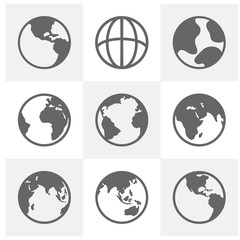 Set of Earth planet globe logo design vector. Earth planet globe logo icons for web and app. Vector travel, planet concept.