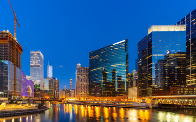 Obraz premium Chicago downtown night sunset panorama