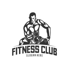 Fitness vector logo design template,design for gym and fitness vector. Fitness club logo with exercising athletic man, vector illustration