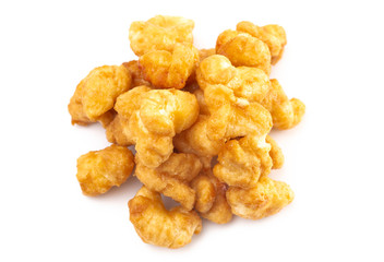 Caramel Puff Corn Popcorn on a White Background