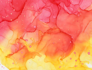 Red and Yellow Alcohol Ink Abstract Fluid Painting Background on White