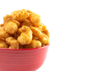 Caramel Puff Corn Popcorn on a White Background